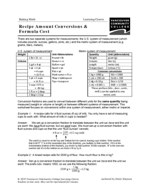 Culinary Math Conversion Worksheets Image
