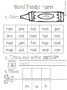 AM Word Family Worksheets