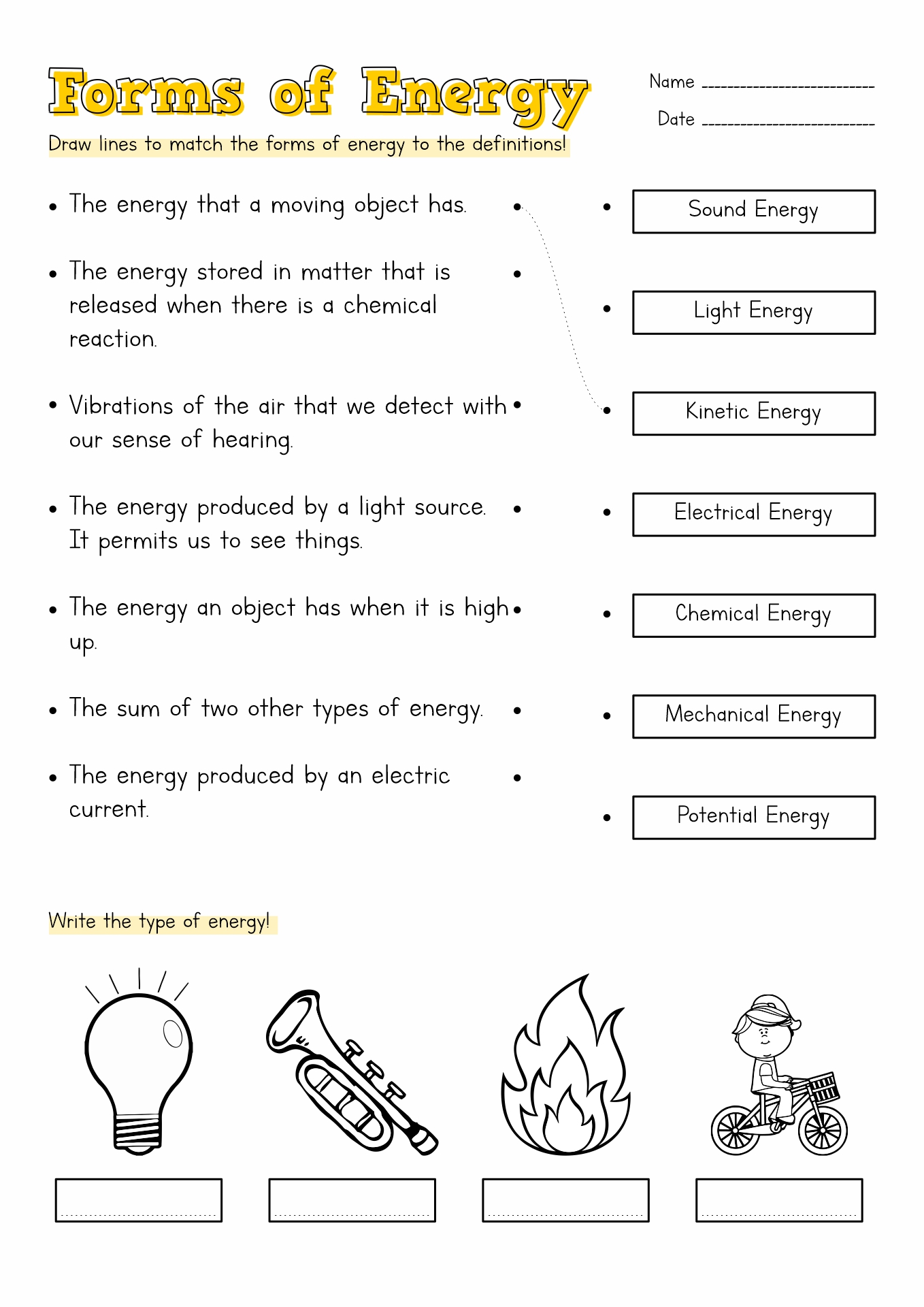 Energy Forms Worksheets