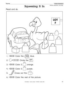 Following Directions Math Worksheet