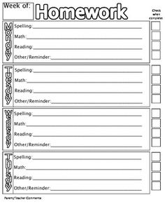 homework tick sheet