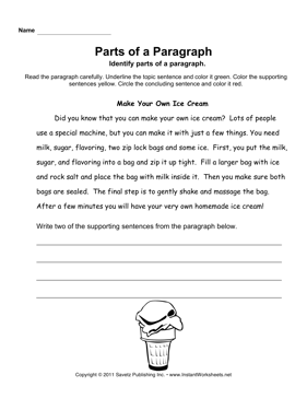Identifying Parts of a Paragraph Worksheets Image