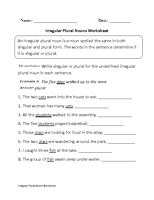 Irregular Plural Nouns Worksheets Image