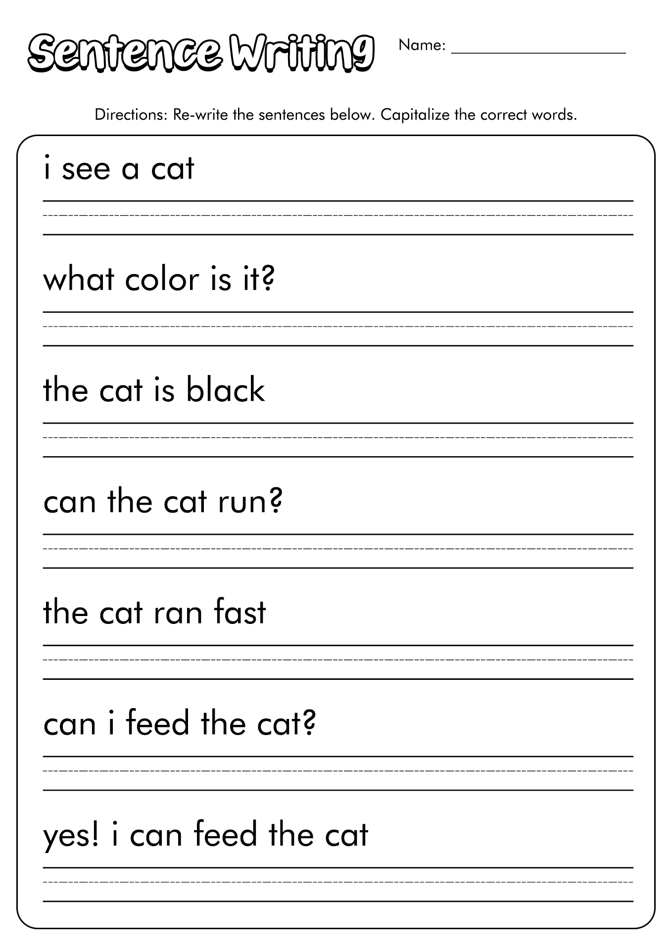 Kindergarten Sentence Worksheets