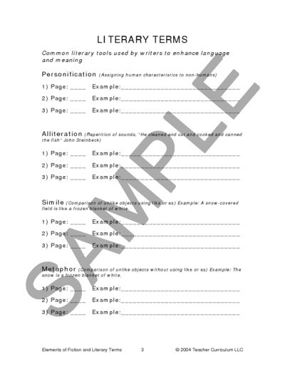 Literary Terms Worksheets Image