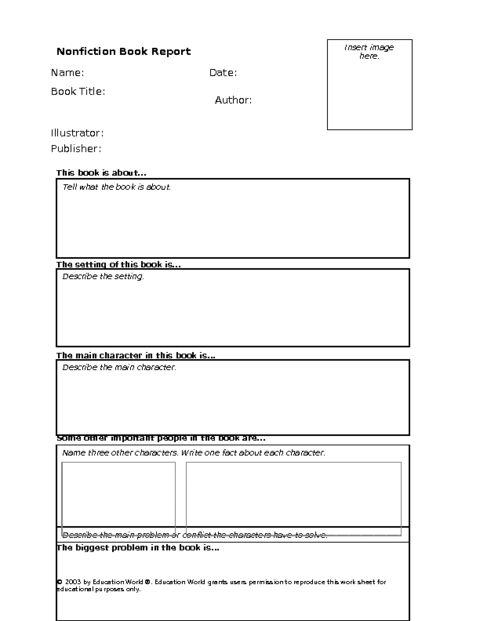 Non Fiction Book Reports Template for Kids Image