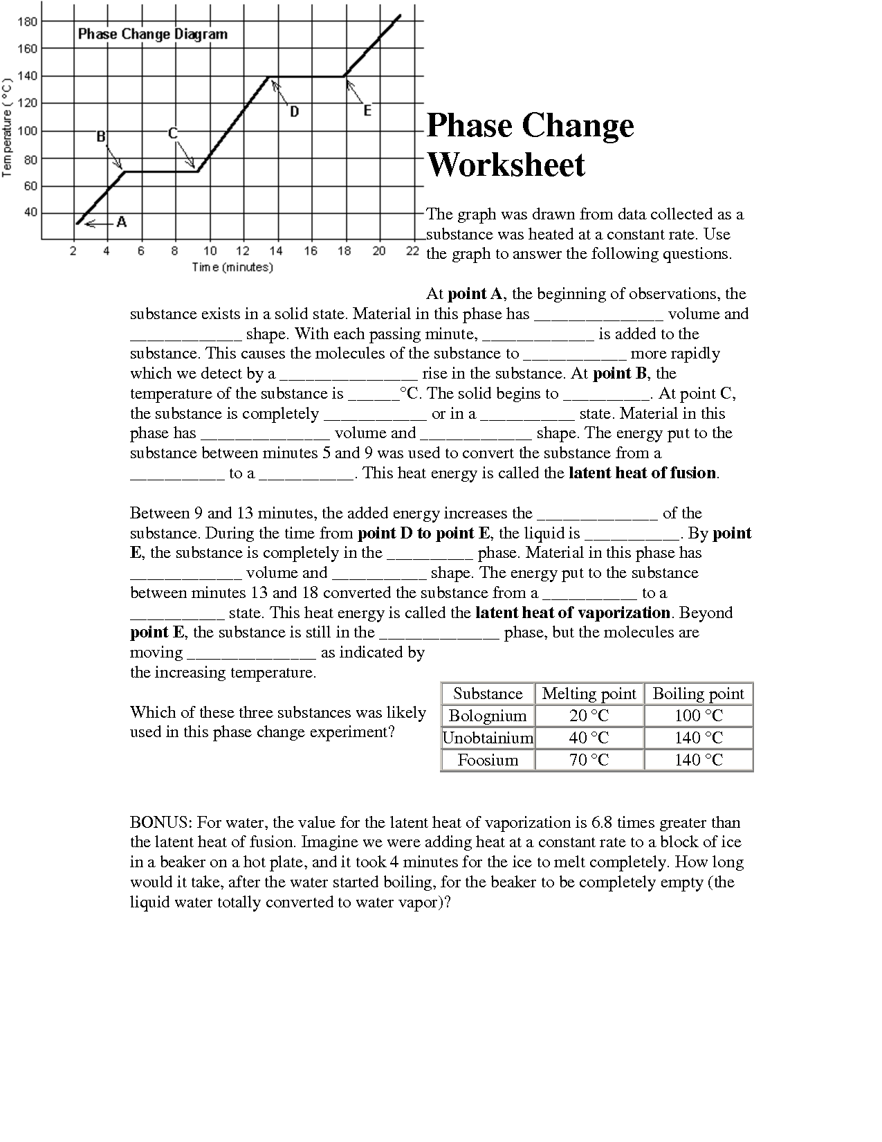 Phase Change Problems Worksheet With Answers
