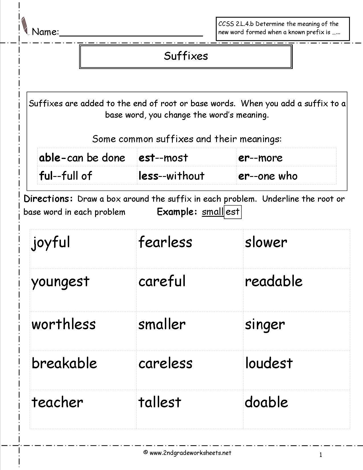 Free Printable Suffix Worksheets For 4th Grade