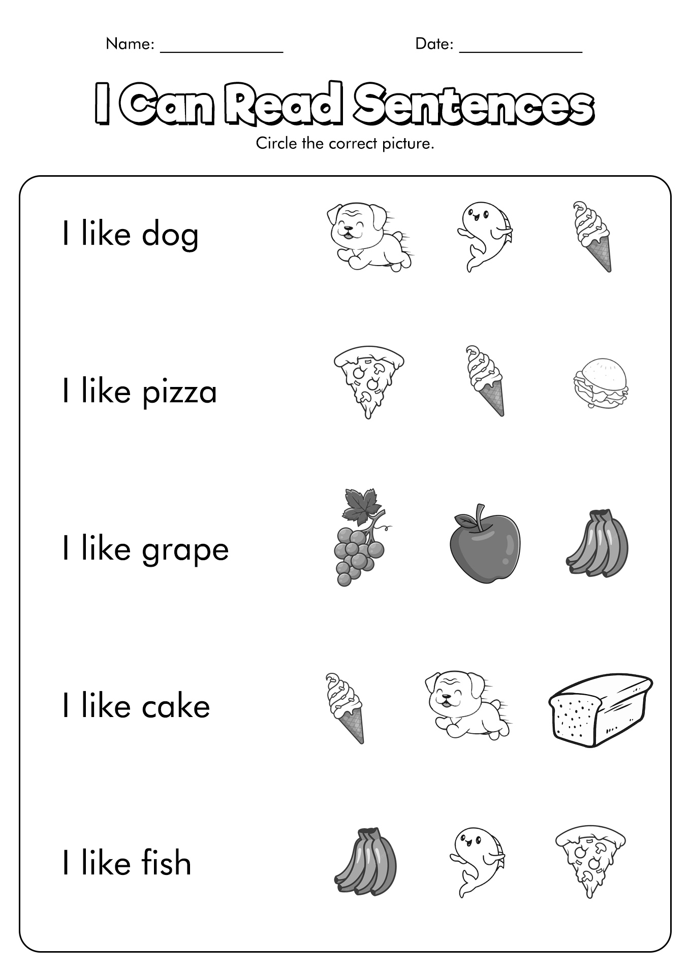 Reading Sentences Worksheets Image