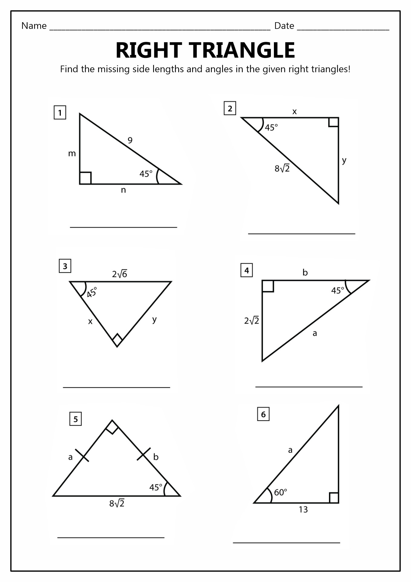 Right Triangle Trig Worksheets