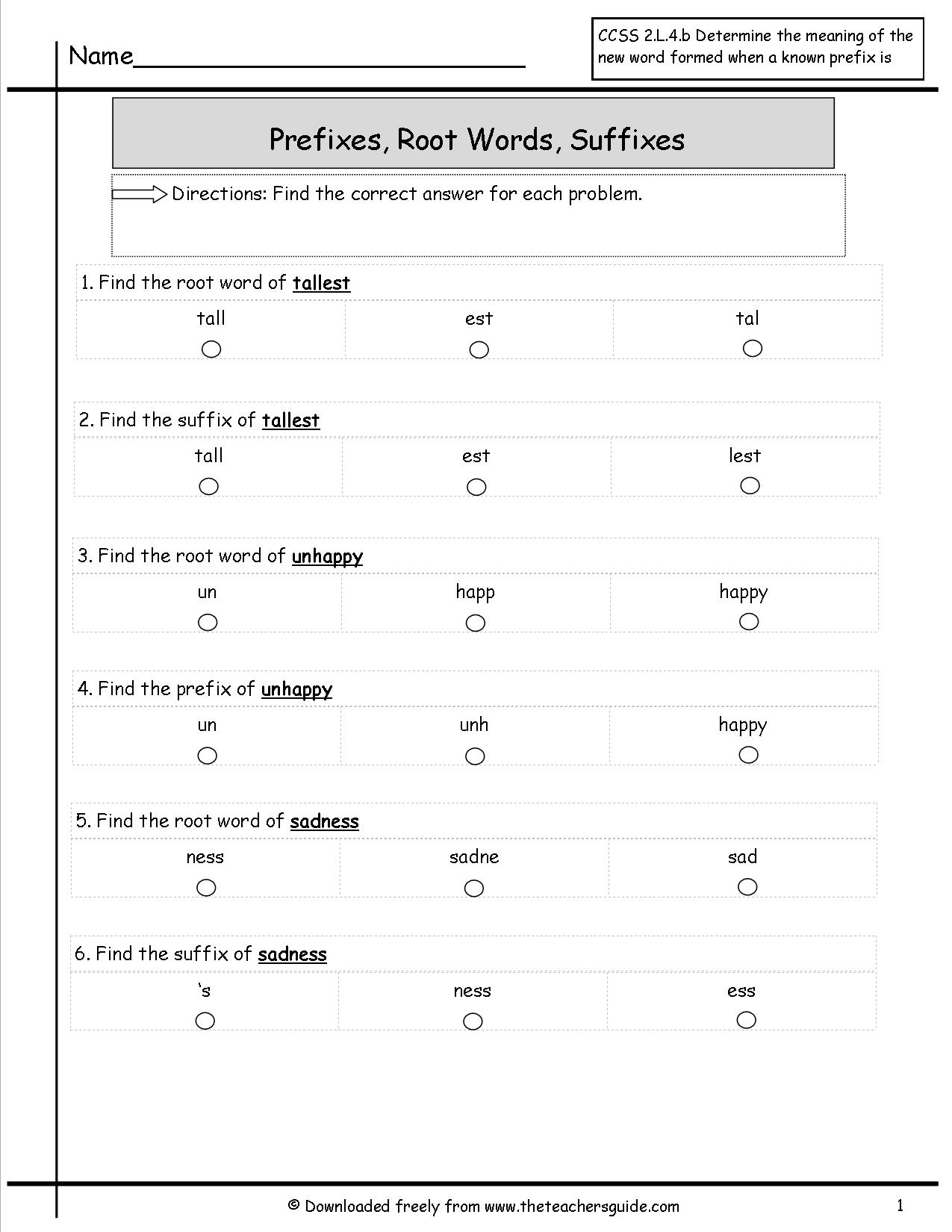 ROOT-WORDS Prefix and Suffix Worksheets Image