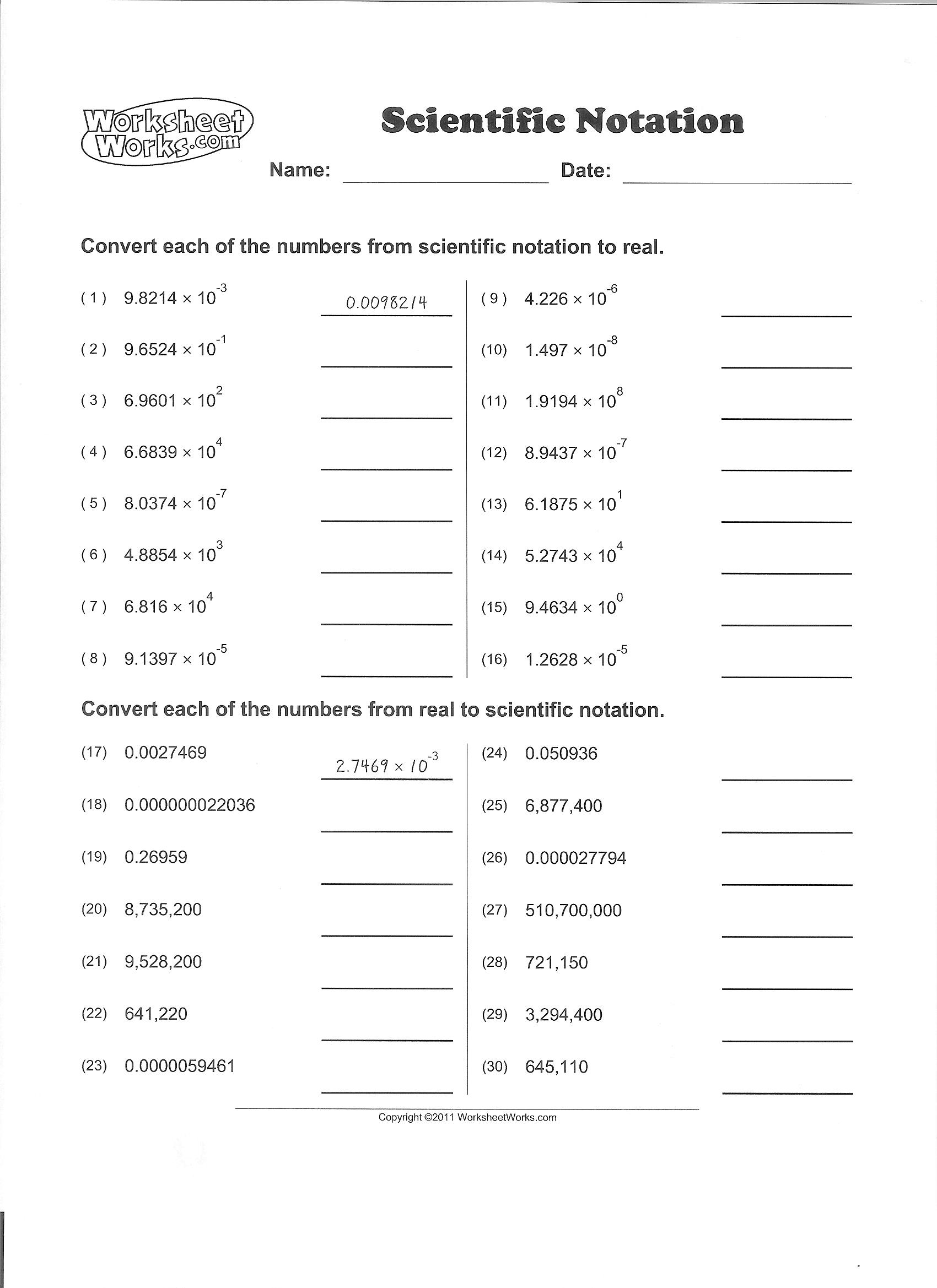 Scientific Notation Worksheet Image