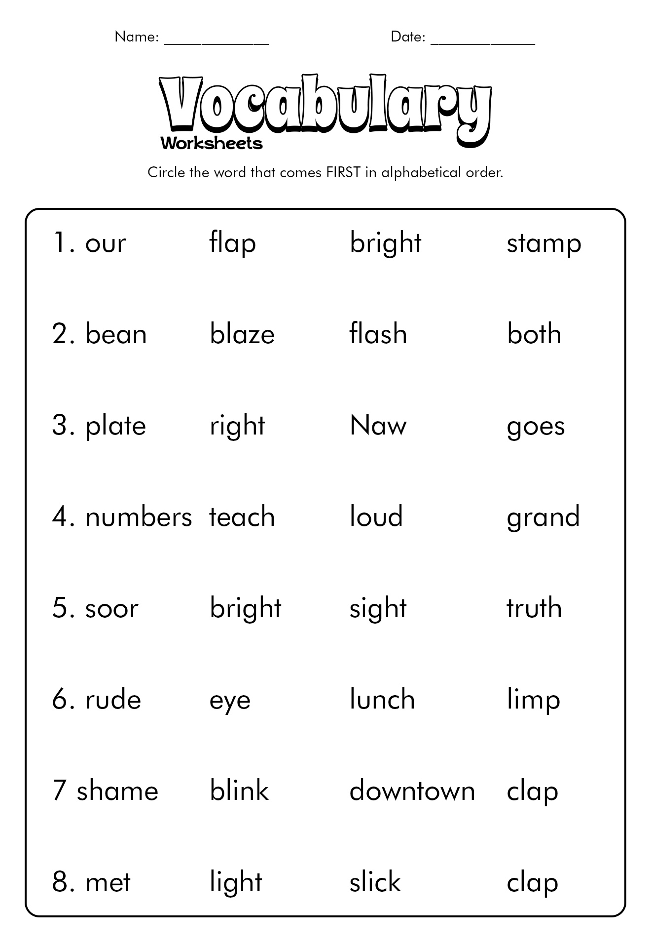 Second Grade Vocabulary Test