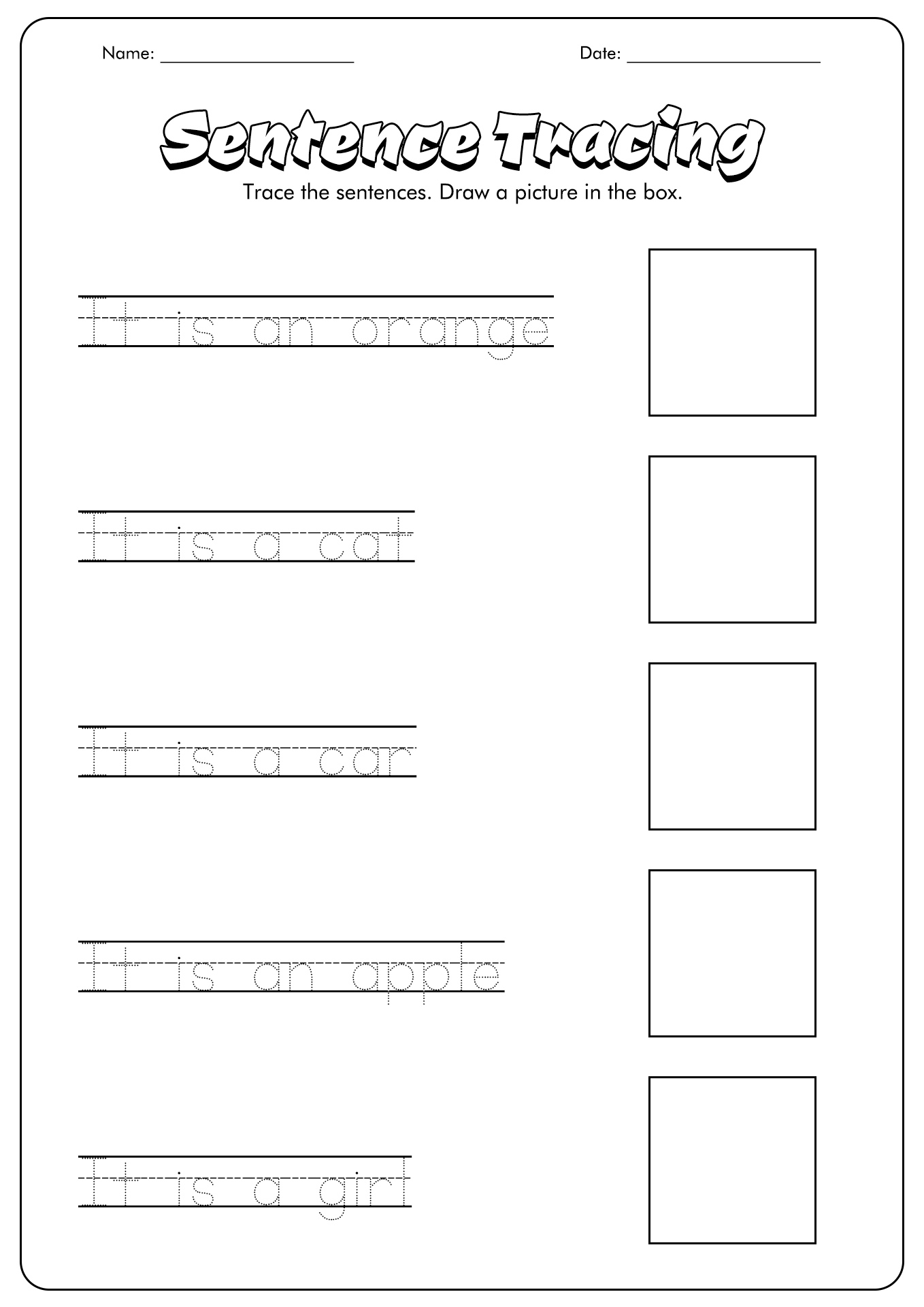 Sentence Tracing Worksheets Kindergarten