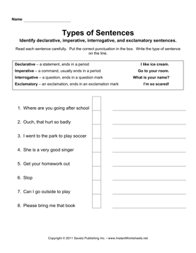 Sentence Type Worksheets Image