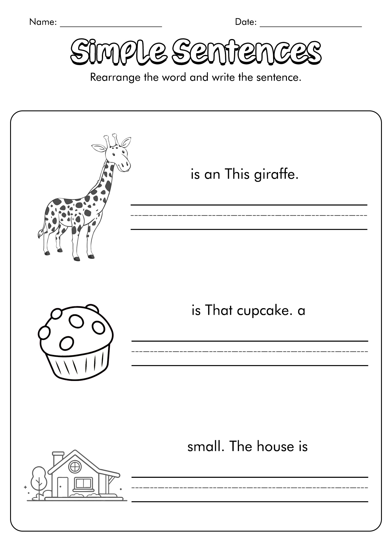 Simple Sentence Worksheets Kindergarten