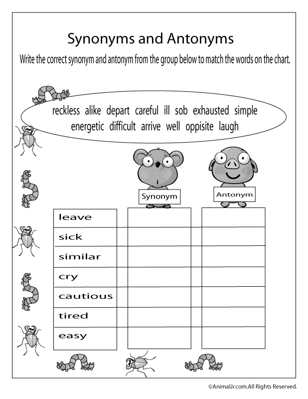 Synonyms Worksheets 2nd Grade Language Arts