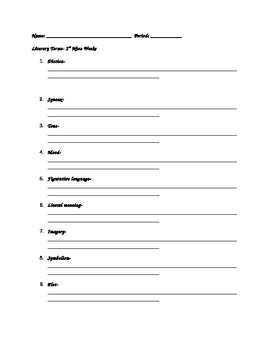 Terms and Literary Devices Worksheets Image