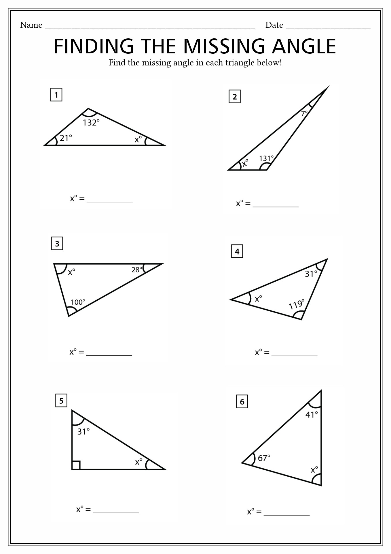 Trig Right Triangle Missing Angles Worksheet