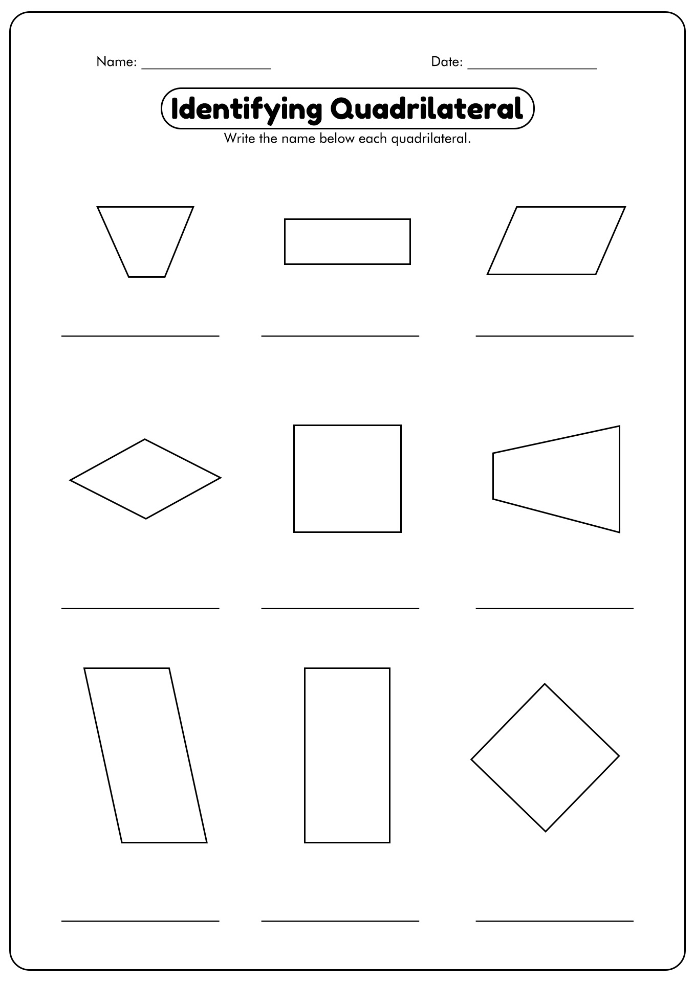 Types of Quadrilaterals Worksheet
