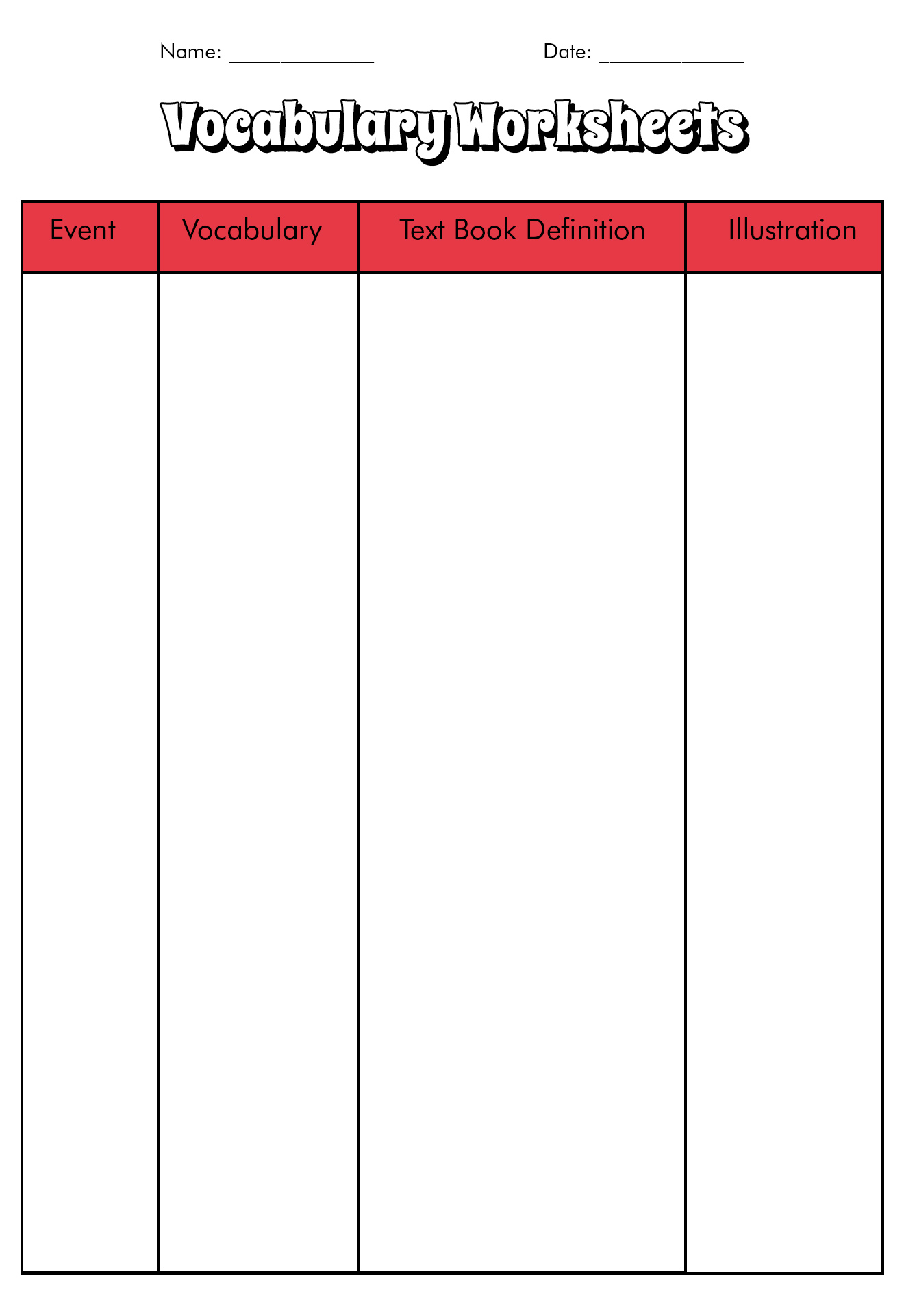 Vocabulary Worksheet Template