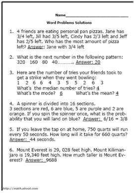 5th Grade Math Problems Worksheet Image