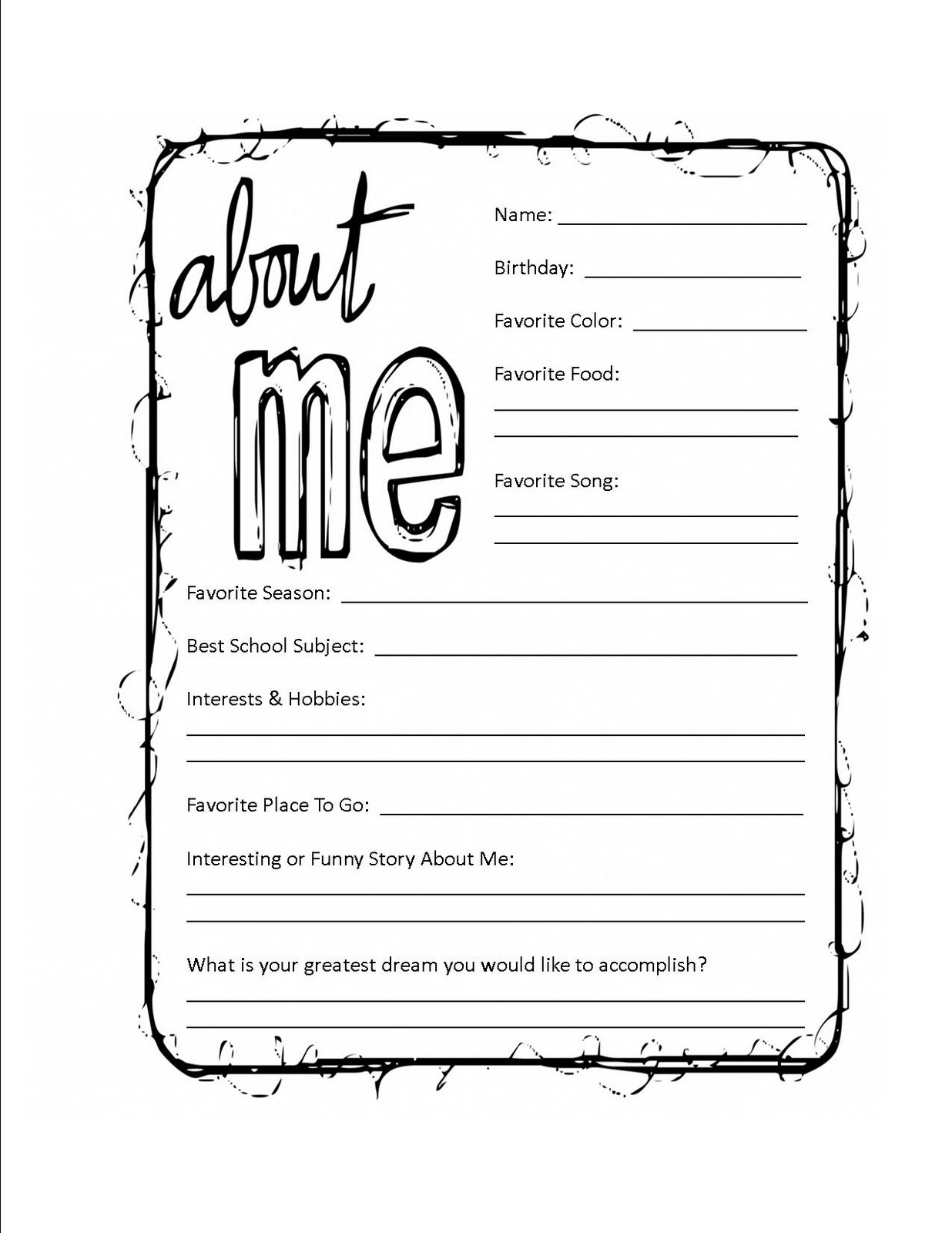 All About Me Sheets Image