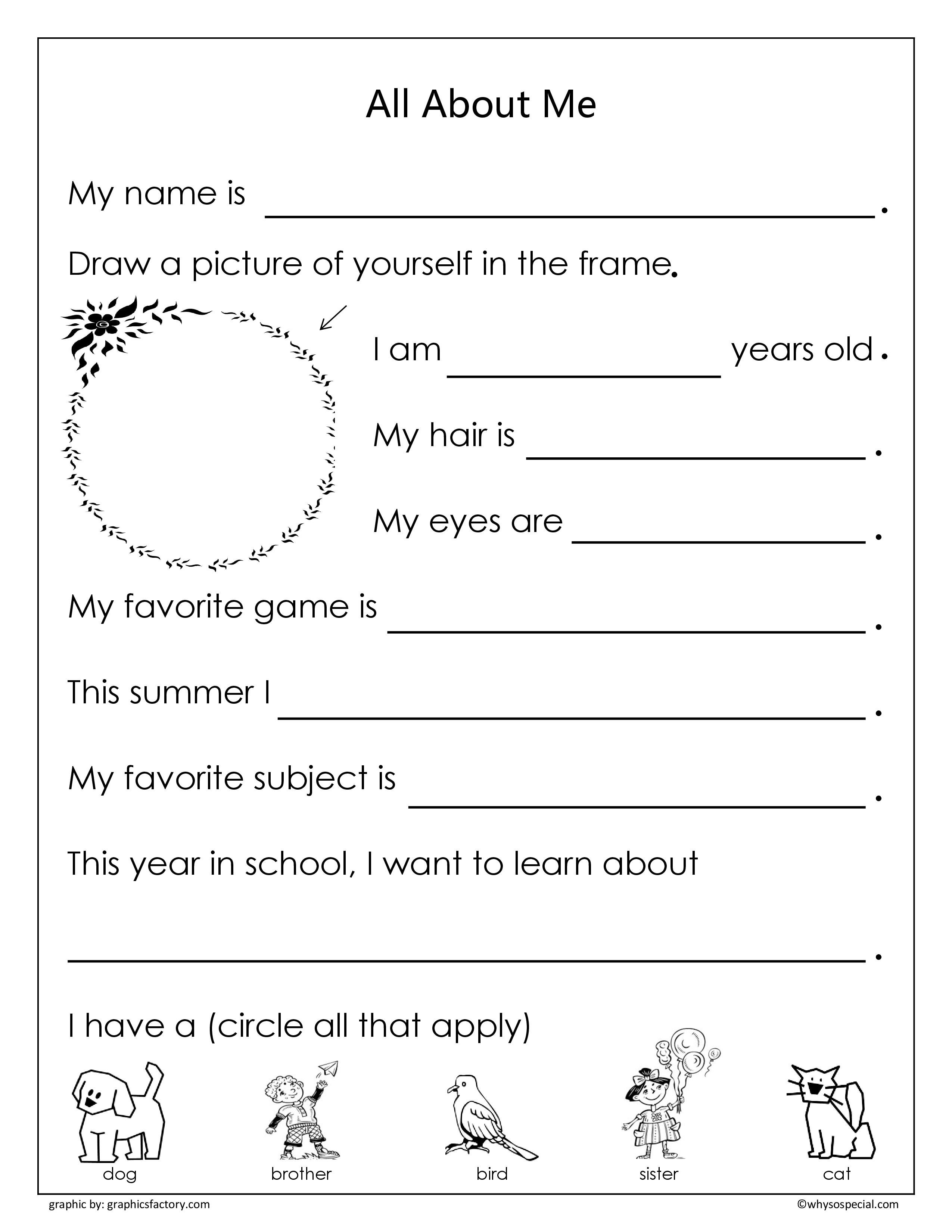 All About Me Worksheets Free Image