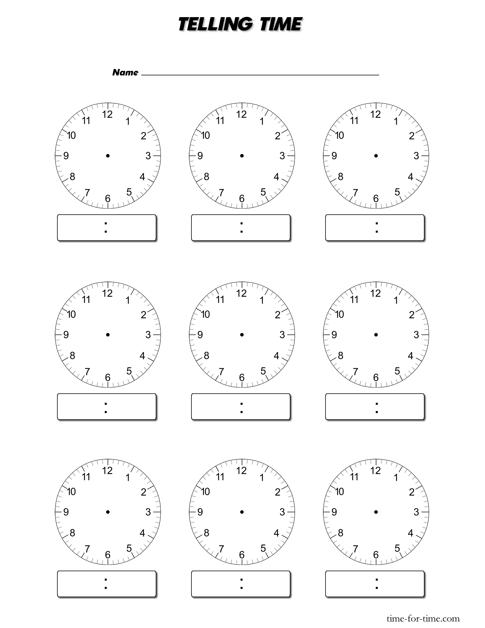 Blank Clock Worksheets