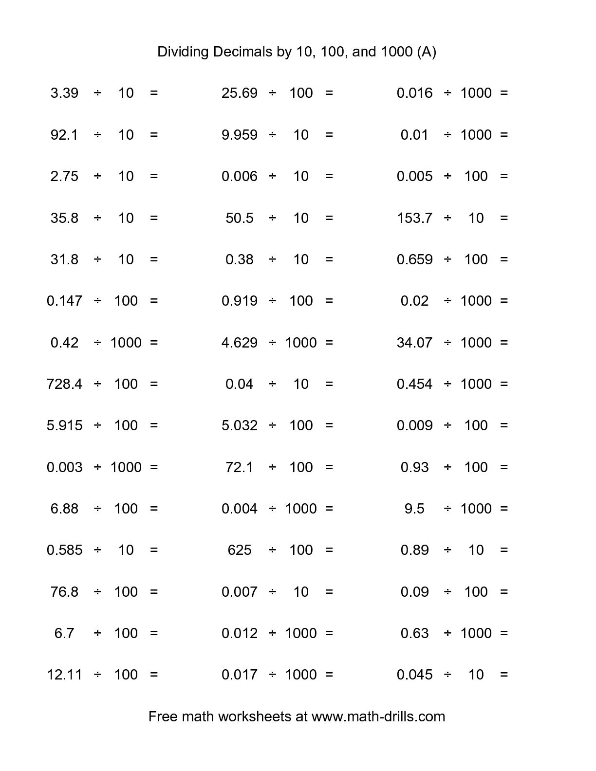 Dividing Numbers Worksheet