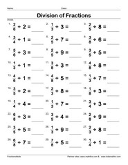 Dividing Fractions by Whole Numbers Worksheet Image