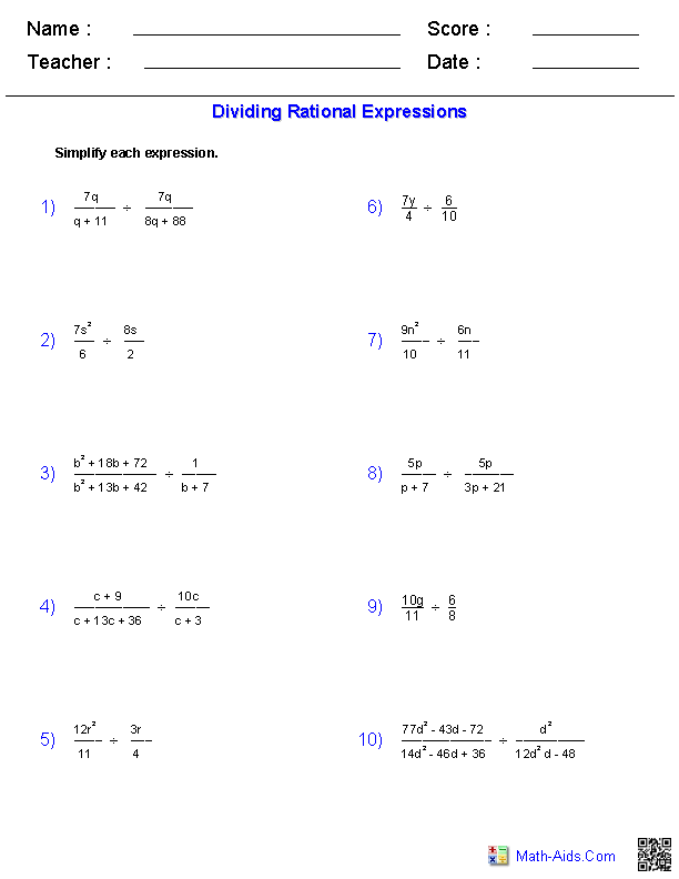 Multiplication And Division Of Algebraic Fractions Worksheet Pdf