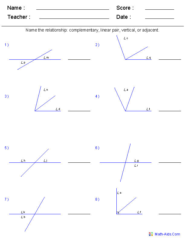 Geometry Angle Relationships Worksheet Answers Image