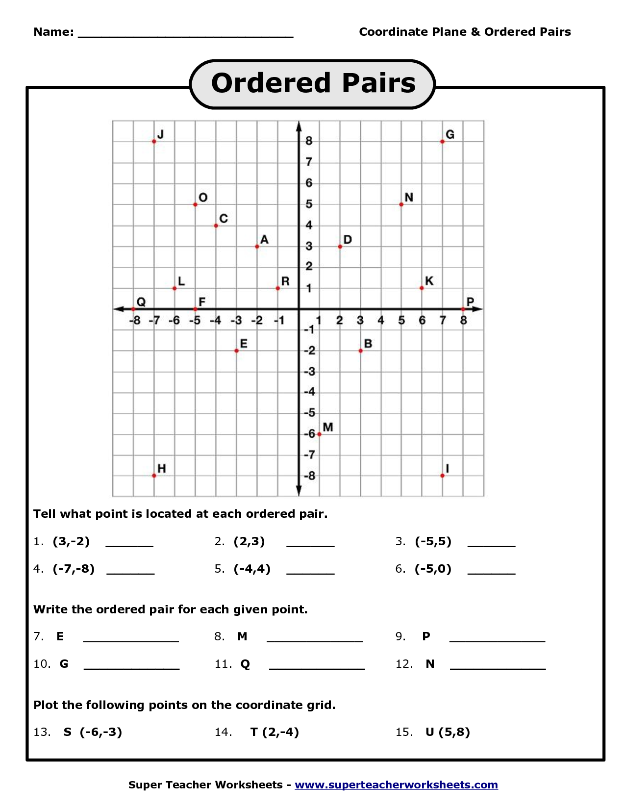 Graphing Points On Coordinate Plane Worksheet Image