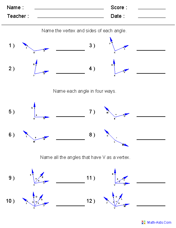 Naming Angles Worksheets Image