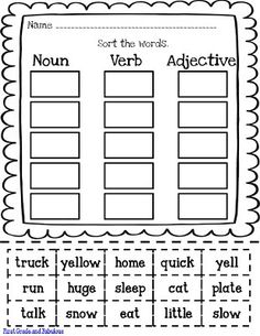 Noun Verb Adjective Worksheet First Grade Image