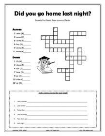 Past Tense Crossword Puzzle Image