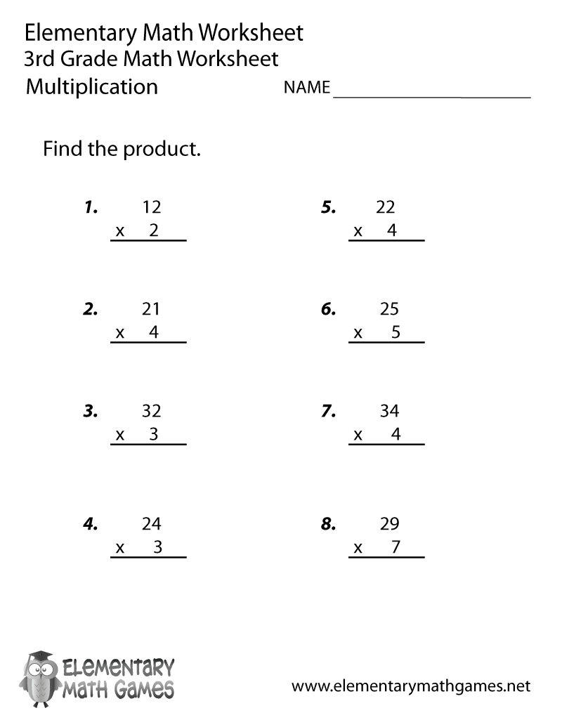 Printable Multiplication Worksheets 3rd Grade Math Image