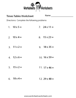 Printable Times Tables Worksheets Image