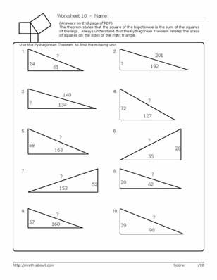 Pythagorean Theorem Worksheets 8th Grade Image