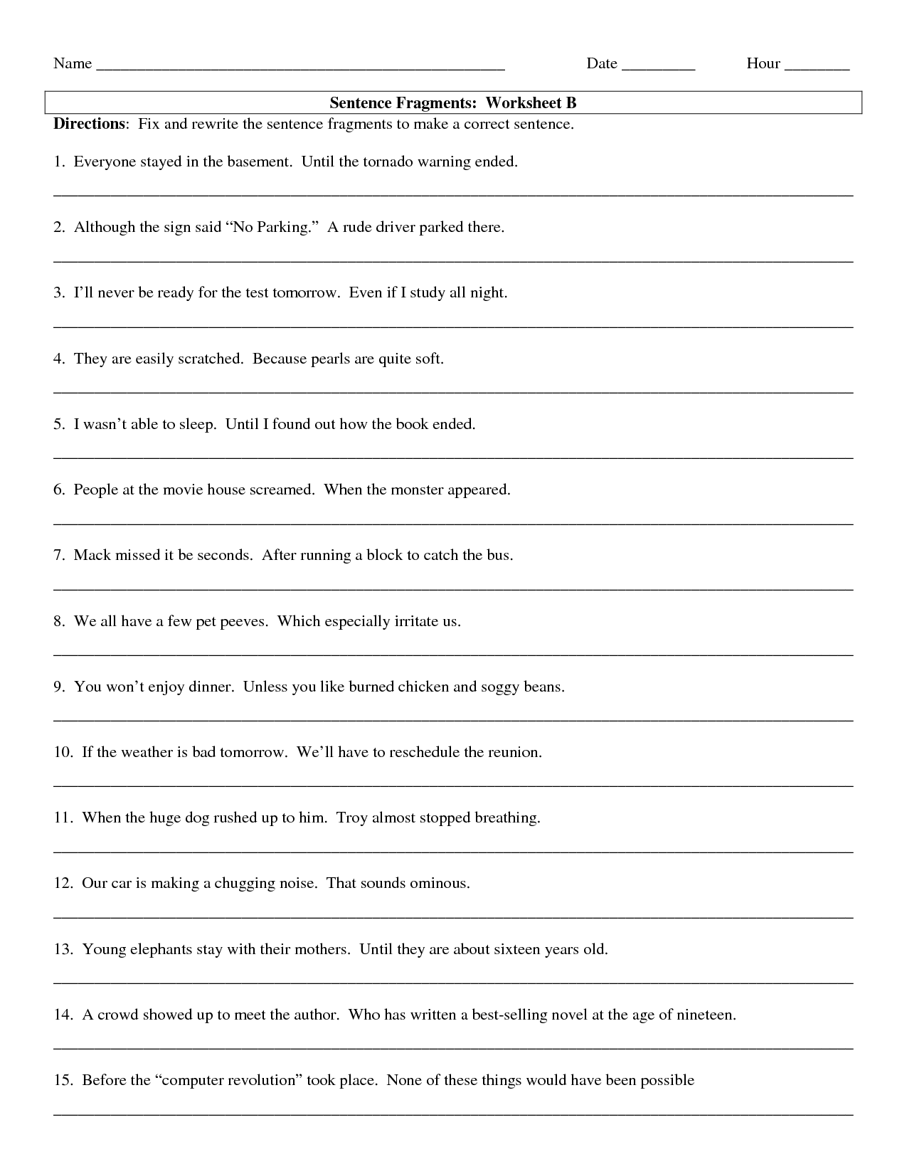 Sentences and Fragments Worksheets Image