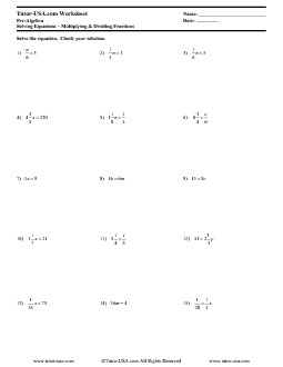 Solving One Step Equations with Fractions Worksheet Image