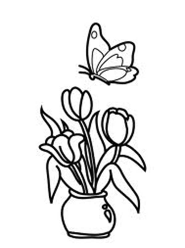 Tulips and Butterfly Coloring Pages Image