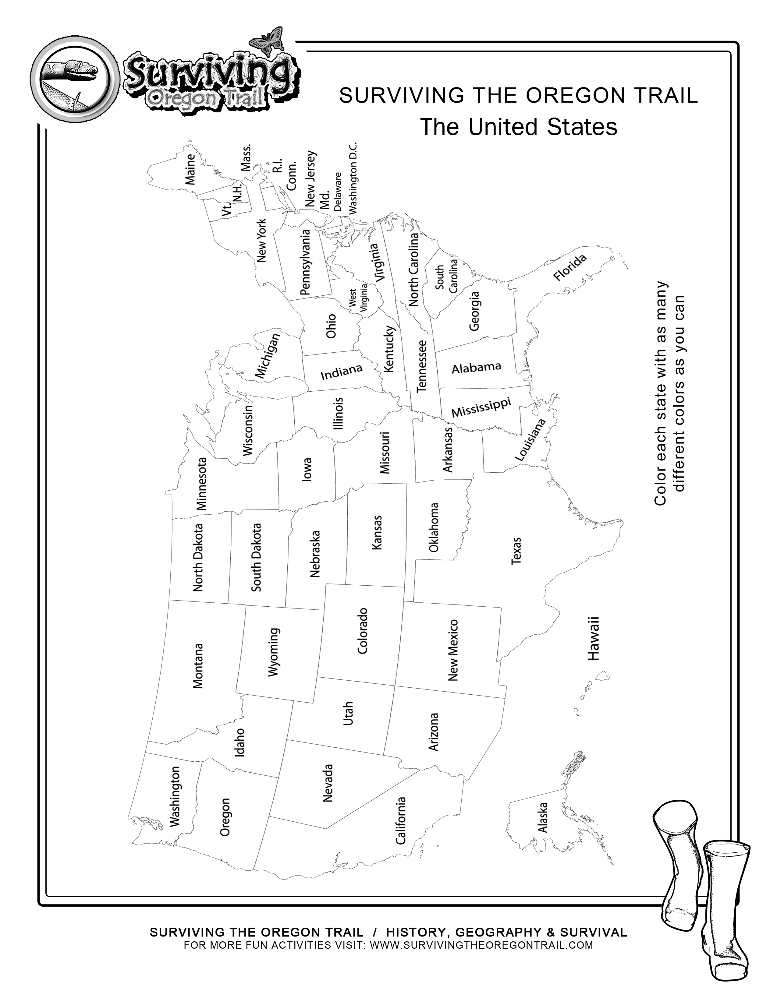 United States Map Coloring Page Image