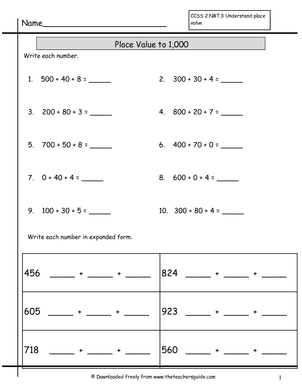 Write Numbers in Expanded Form Worksheet Image