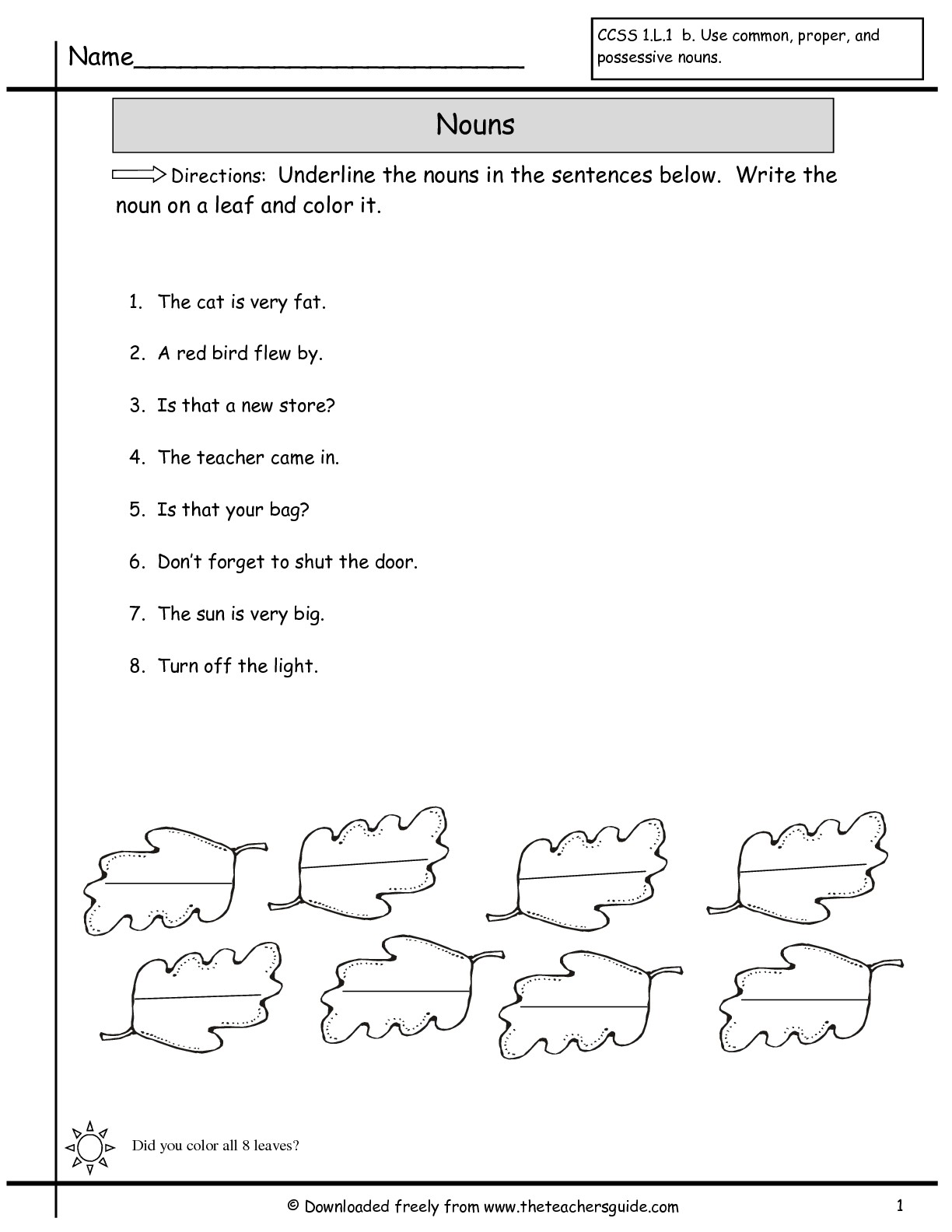 1st Grade Noun Worksheets Image