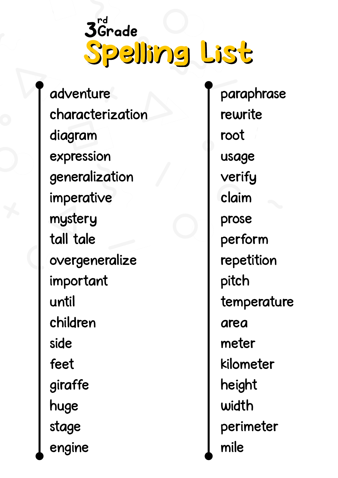 3rd Grade Spelling Bee Word List