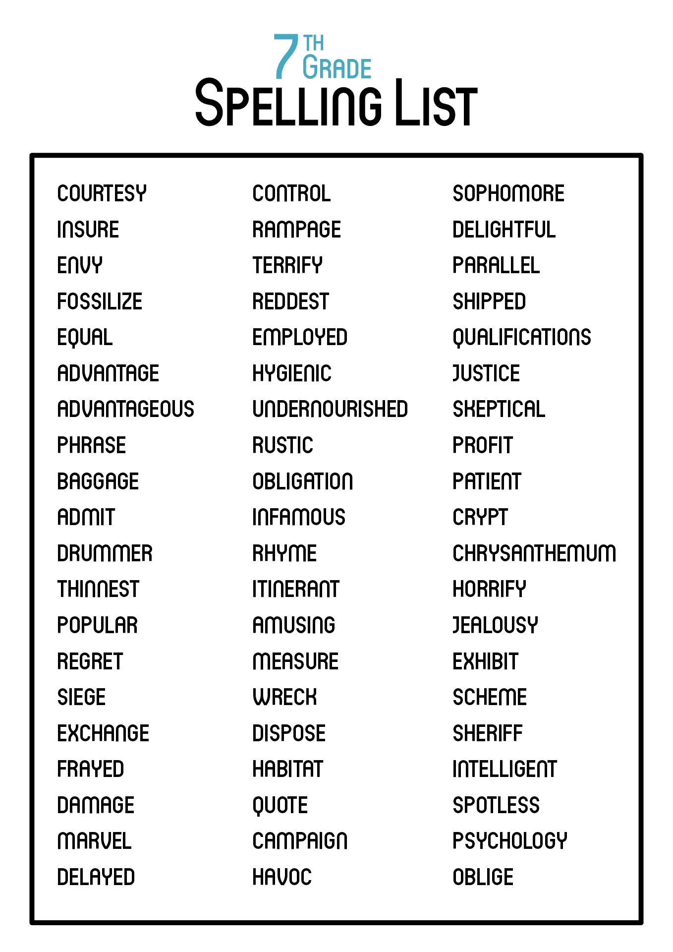 7th Grade Spelling Words Worksheets