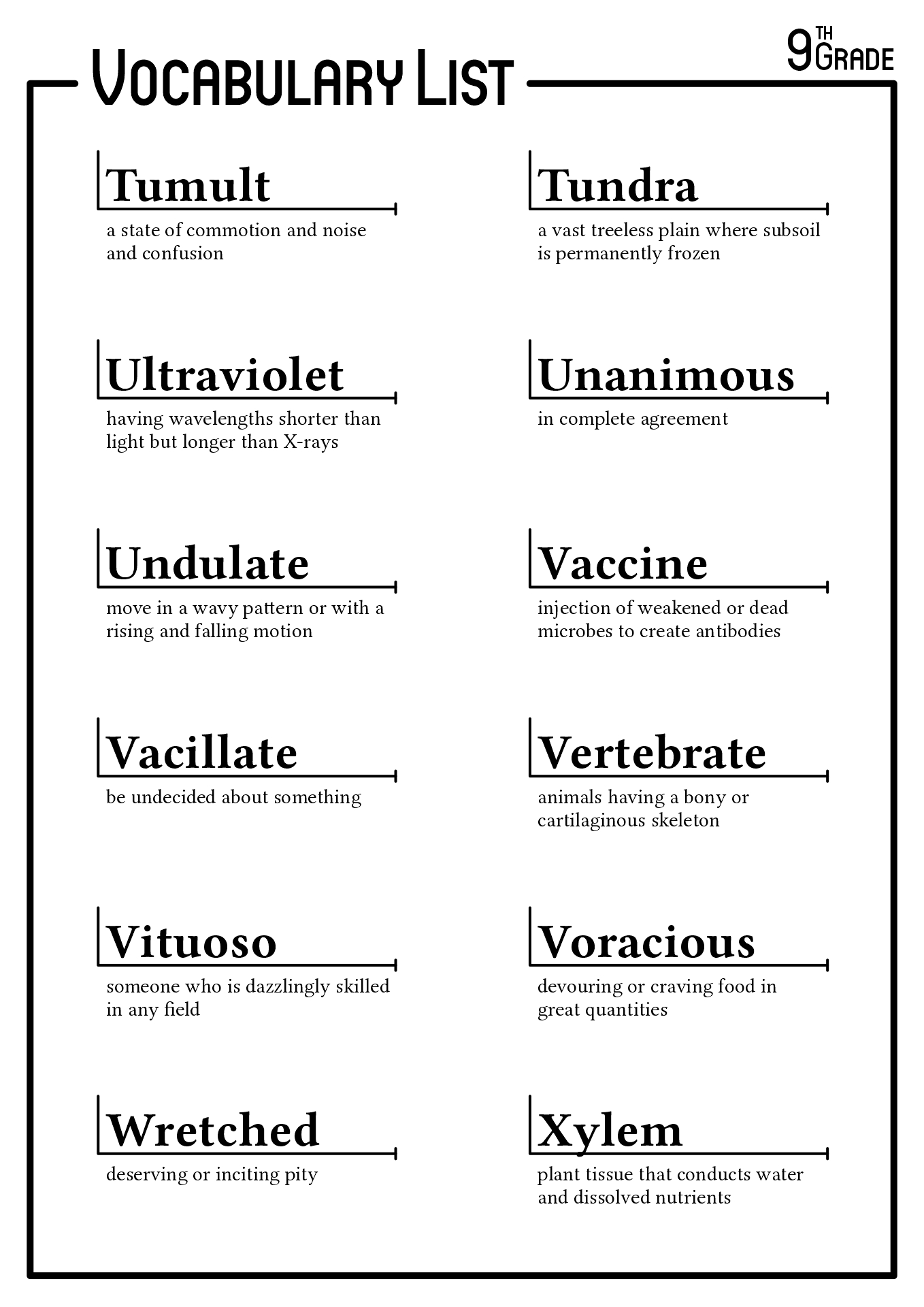 9th Grade English Vocabulary