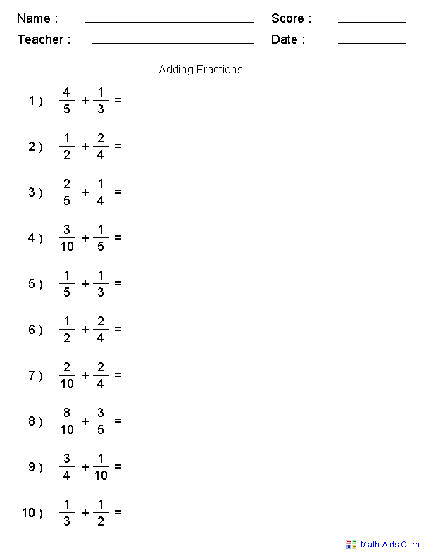 Adding Fractions Worksheets 5th Grade Image